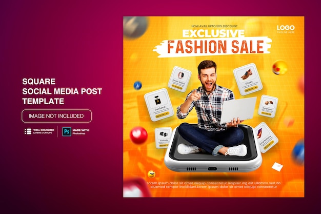 Creative concept flash sale online shopping promotion on social media post Premium Psd