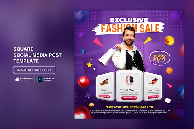  Creative concept flash sale online shopping promotion on social media post
