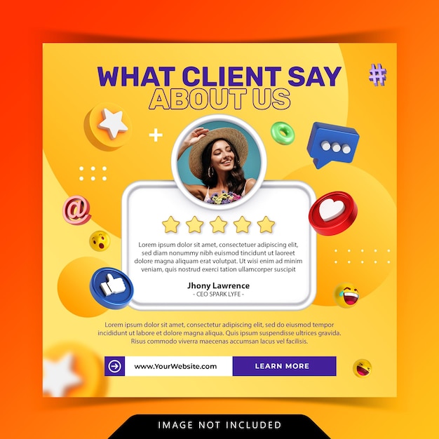 Creative concept for satisfied feedback customer testimonial social media instagram post template Pr