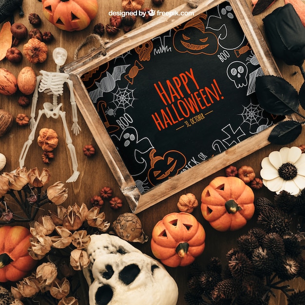 Download Free PSD | Creative halloween mockup with slate