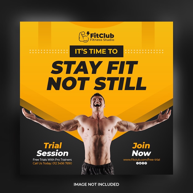 Creative strong fitness and gym square banner flyer template Premium Psd