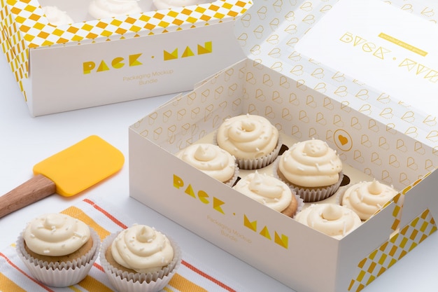 Premium PSD | Cupcake boxes mock up design
