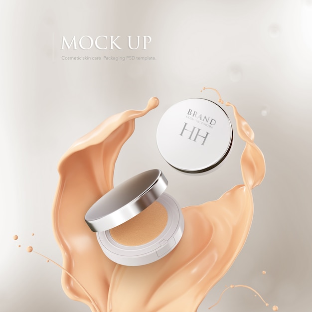 Download Premium PSD | Cushion face foundation case. compact powder mockup cosmetic package.