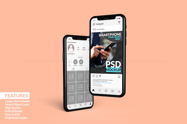 Customizable high quality two mobile phone mock ups to display ...