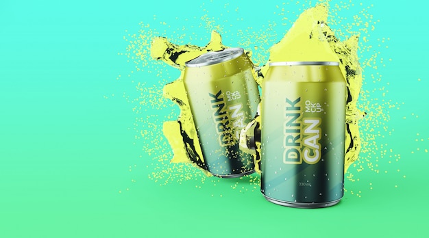 Download Customizable premium quality soda drink can with water splash mockups | Premium PSD File