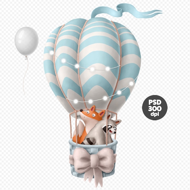 分離された気球イラストのかわいい動物 プレミアムpsdファイル