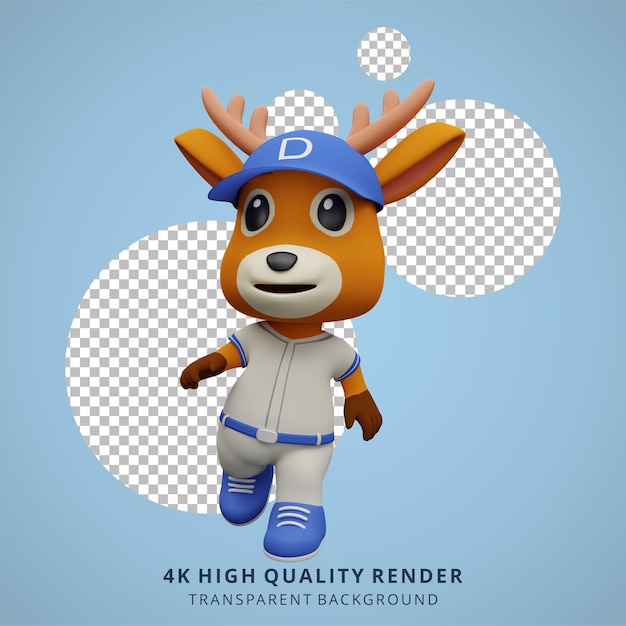 野球の3d動物キャラクターイラストを遊ぶかわいい鹿 プレミアムpsdファイル