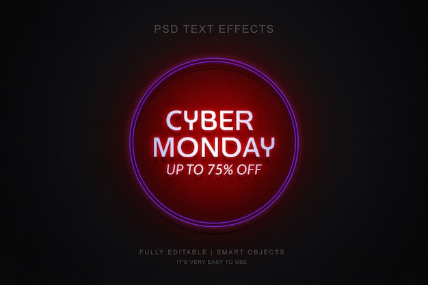 Cyber monday banner and photoshop neon text effect Premium Psd