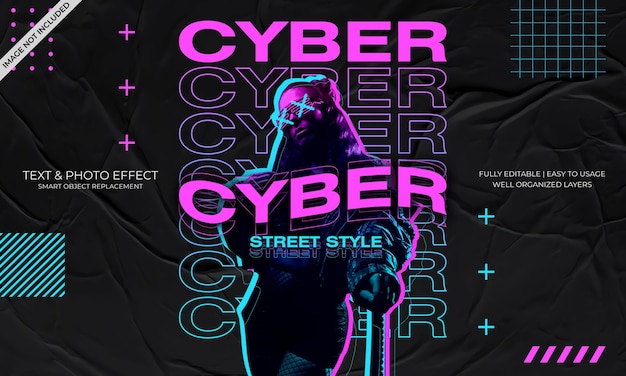  Cyber street photo and text effect template