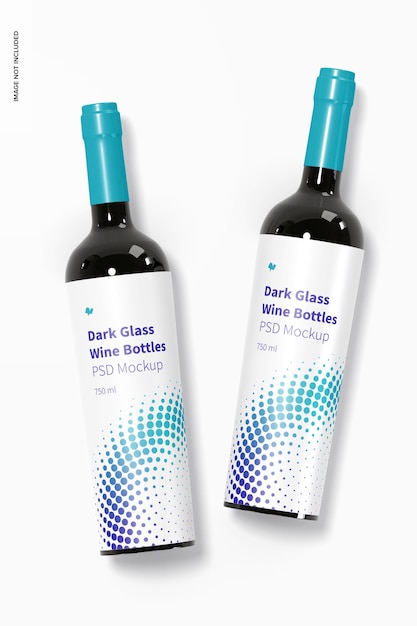 Download Free PSD | Dark glass wine bottles mockup, top view