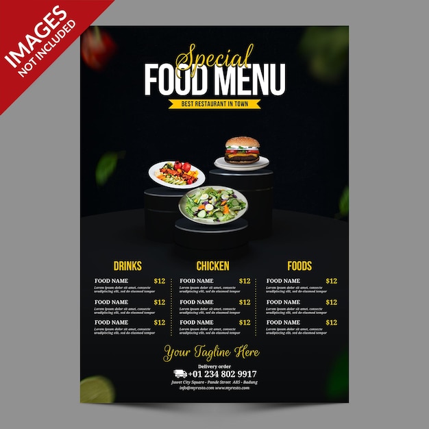  Dark simple food menu template for restaurant or bar Premium Psd