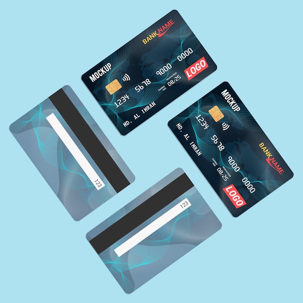 Premium PSD | Debit card smart card plastic card mockup front and back view