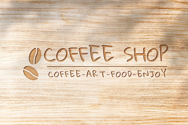 Free Psd Deboss Logo Mockup Psd For Cafe On Wooden Texture Background