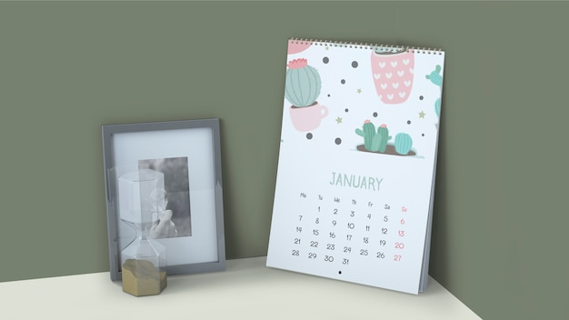 Download Decorative calendar mockup in corner | Free PSD File