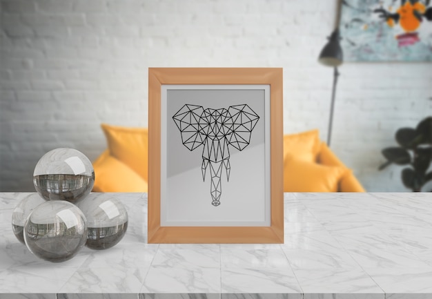 Decorative frame mockup on table at home Free Psd