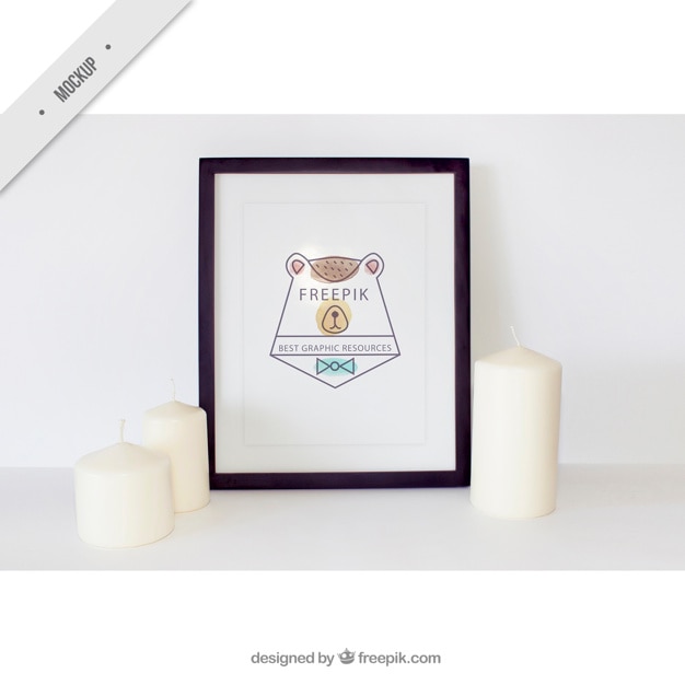 Download Decorative frame mockup with white candles PSD file | Free ...