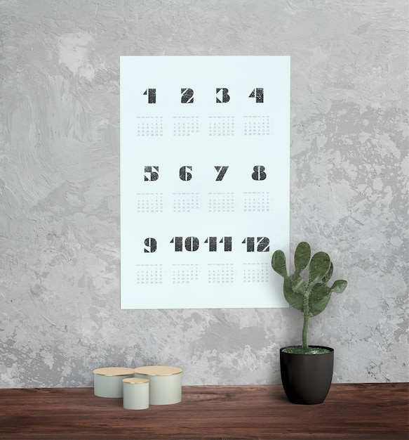 Download Decorative mock up calendar on the wall PSD file | Free Download