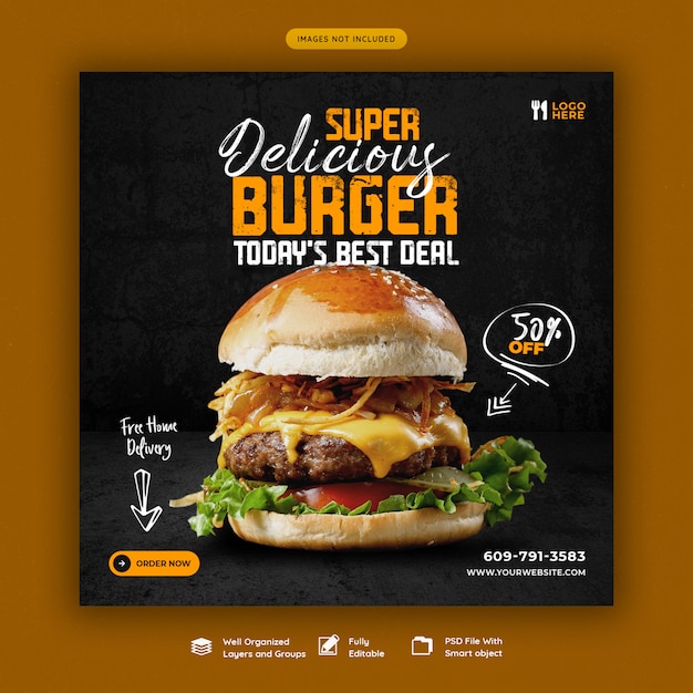 Premium PSD | Delicious burger and food menu social media banner template