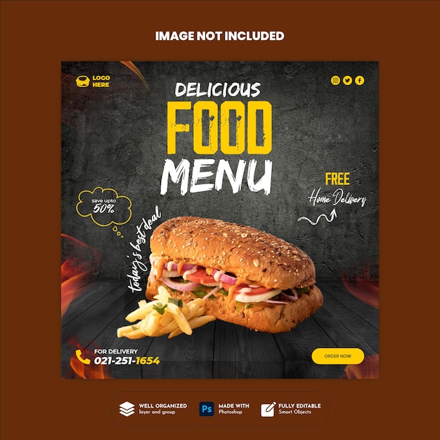 Premium PSD Delicious Burger And Food Menu Social Media Banner Template