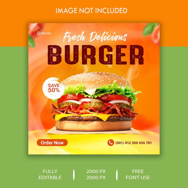 Premium PSD | Delicious burger social media post design