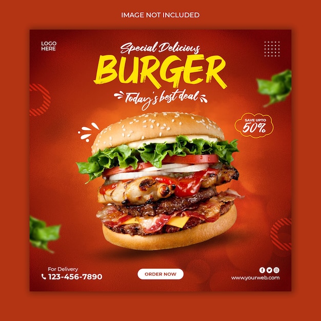 Delicious burger social media post template Premium Psd