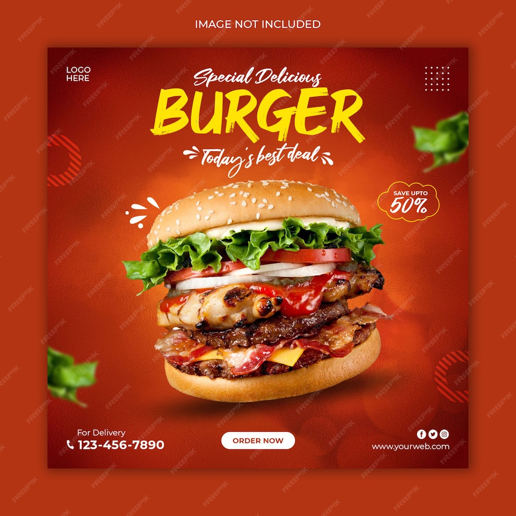 Premium PSD | Delicious burger social media post template