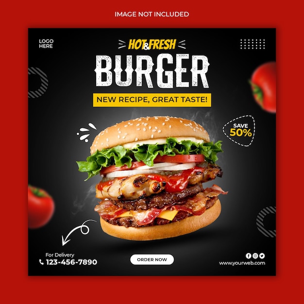 Premium PSD | Delicious burger social media post template