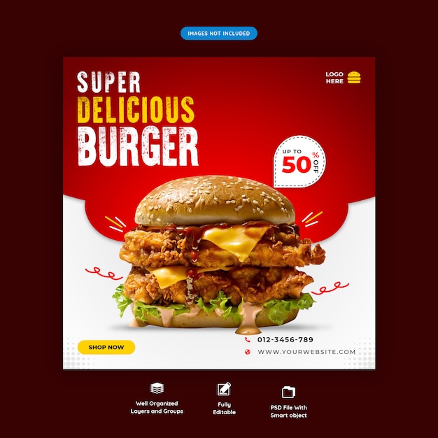 Premium Psd Delicious Burger Social Media Sqaure Banner Template Premium Psd 2400