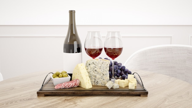 Download Delicious cheese assortment with red wine mockup | Free PSD File