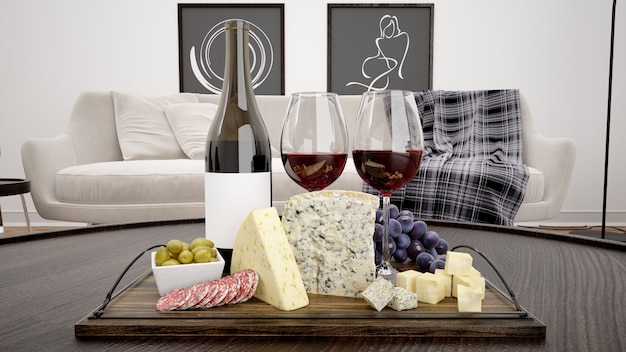 Download Free PSD | Delicious cheese assortment with red wine mockup