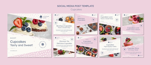 Delicious cupcakes social media posts Premium Psd