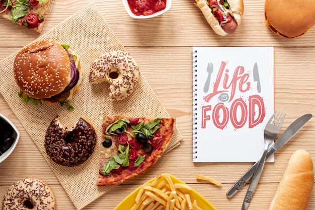 Download Free PSD | Delicious fast food on wooden table with ...