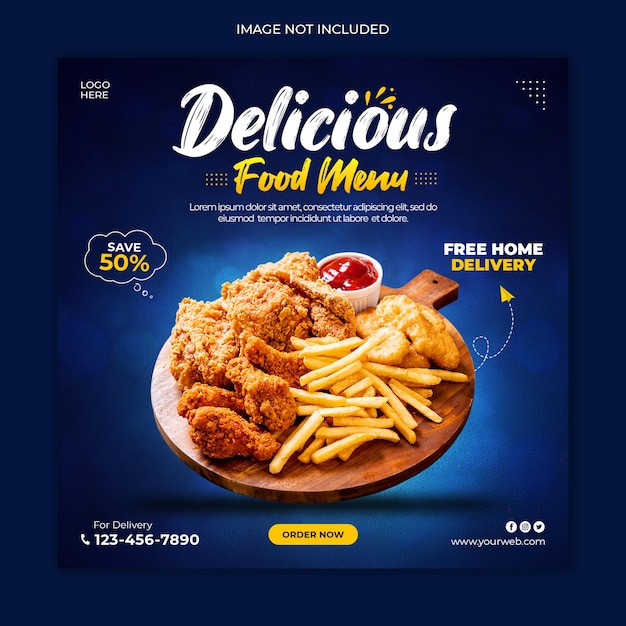 Premium PSD | Delicious food social media post banner template