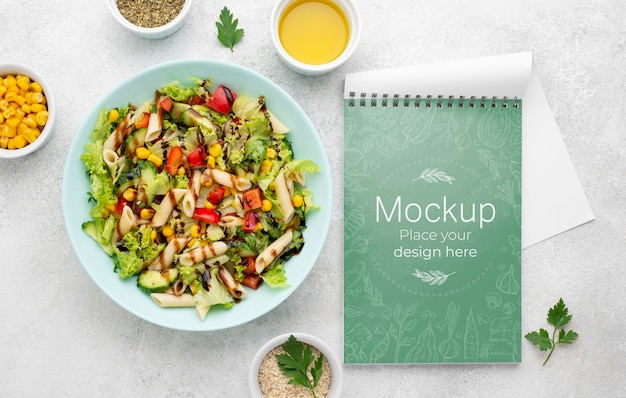 Download Free PSD | Delicious healthy salad mock-up top view