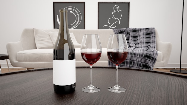 Download Free Psd Delicious Red Wine In A Modern Living Room Mockup