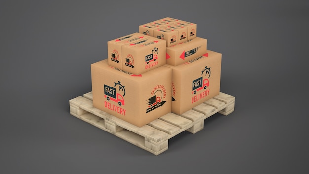 Pallet W Kraft Box Mockup Packaging