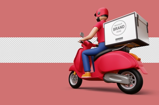 Download Premium Psd Delivery Man Riding A Motorcycle With Delivery Box In 3d Rendering