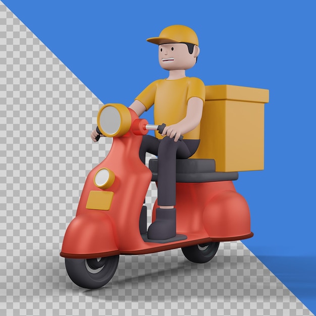 Download Premium Psd Delivery Man With Scooter In Isolated 3d Illustration Design