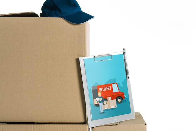 Download Delivery mockup with tablet on boxes PSD file | Free Download
