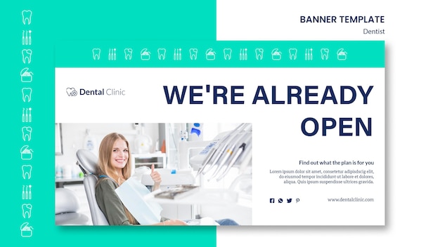 Dentist horizontal  banner  template  design Free PSD  File