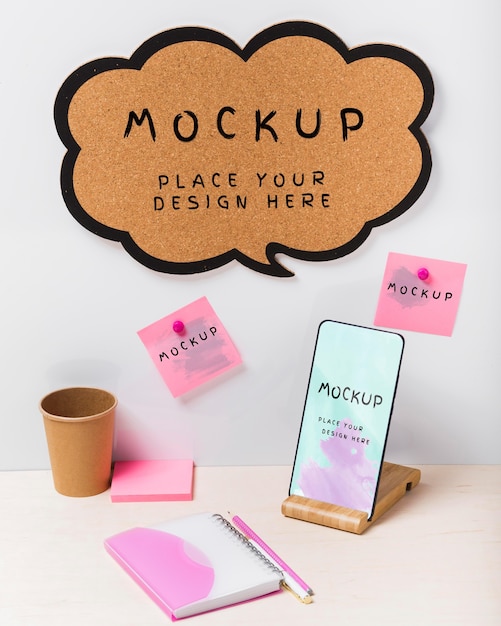 Free PSD | Desk concept with sticky notes mock-up