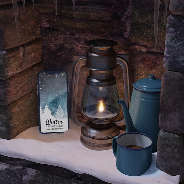 Device And Hot Tea On Kettle On Fireplace Free Psd File