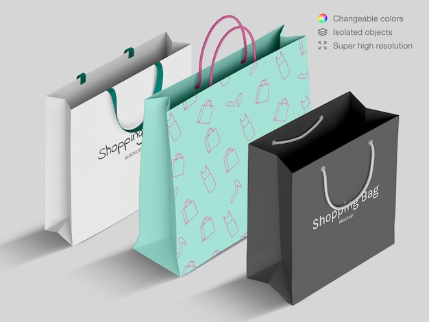 Download Different realistic high angle shopping paper bags mockup ...