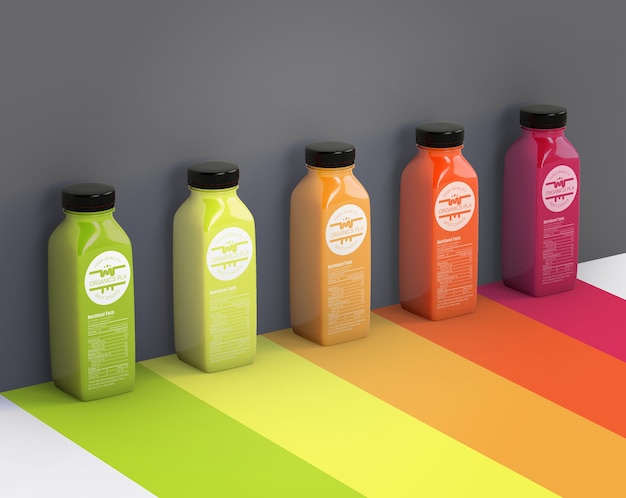 Download Different smoothies next to gray wall mock-up PSD file | Free Download