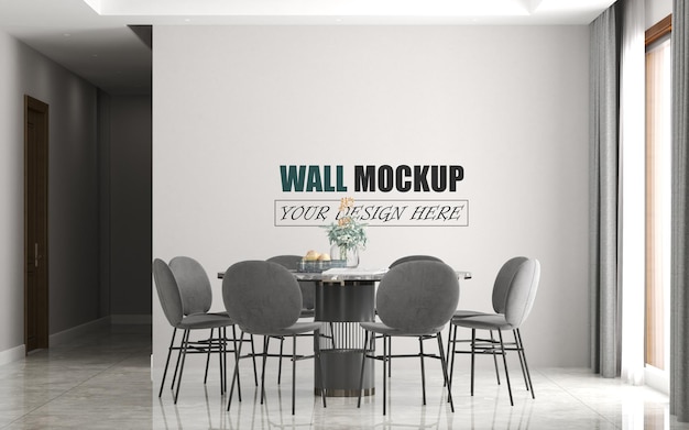 Download Premium PSD | Dining room with large round table wall mockup