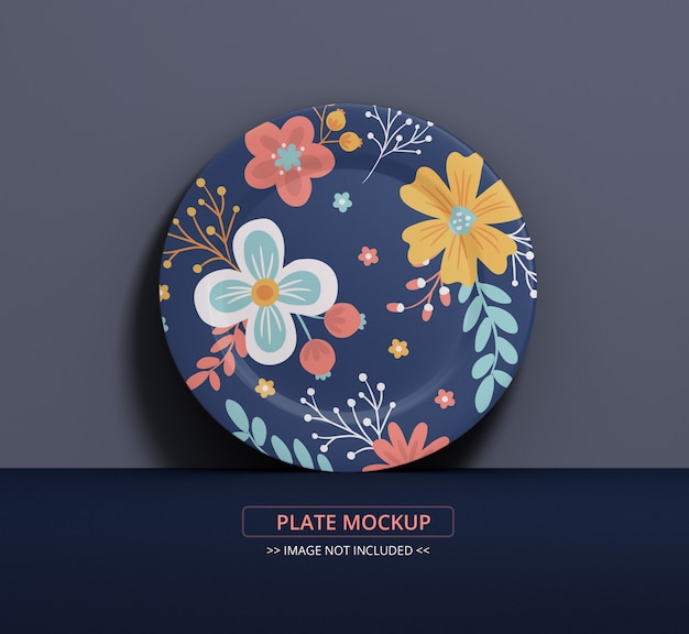 Dish plate mockup for texture art and simulation display, single plate on the wall Premium Psd