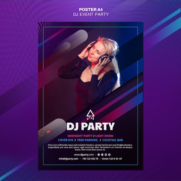 Dj party woman with headphones poster | Free PSD File