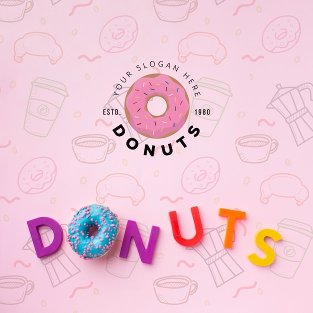 Download Free Psd Donut And Letters Arrangement With Mock Up