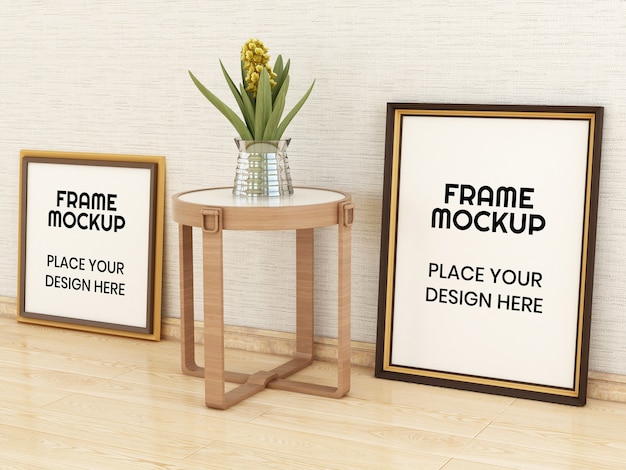 Download Premium PSD | Double photo frame mockup on the floor