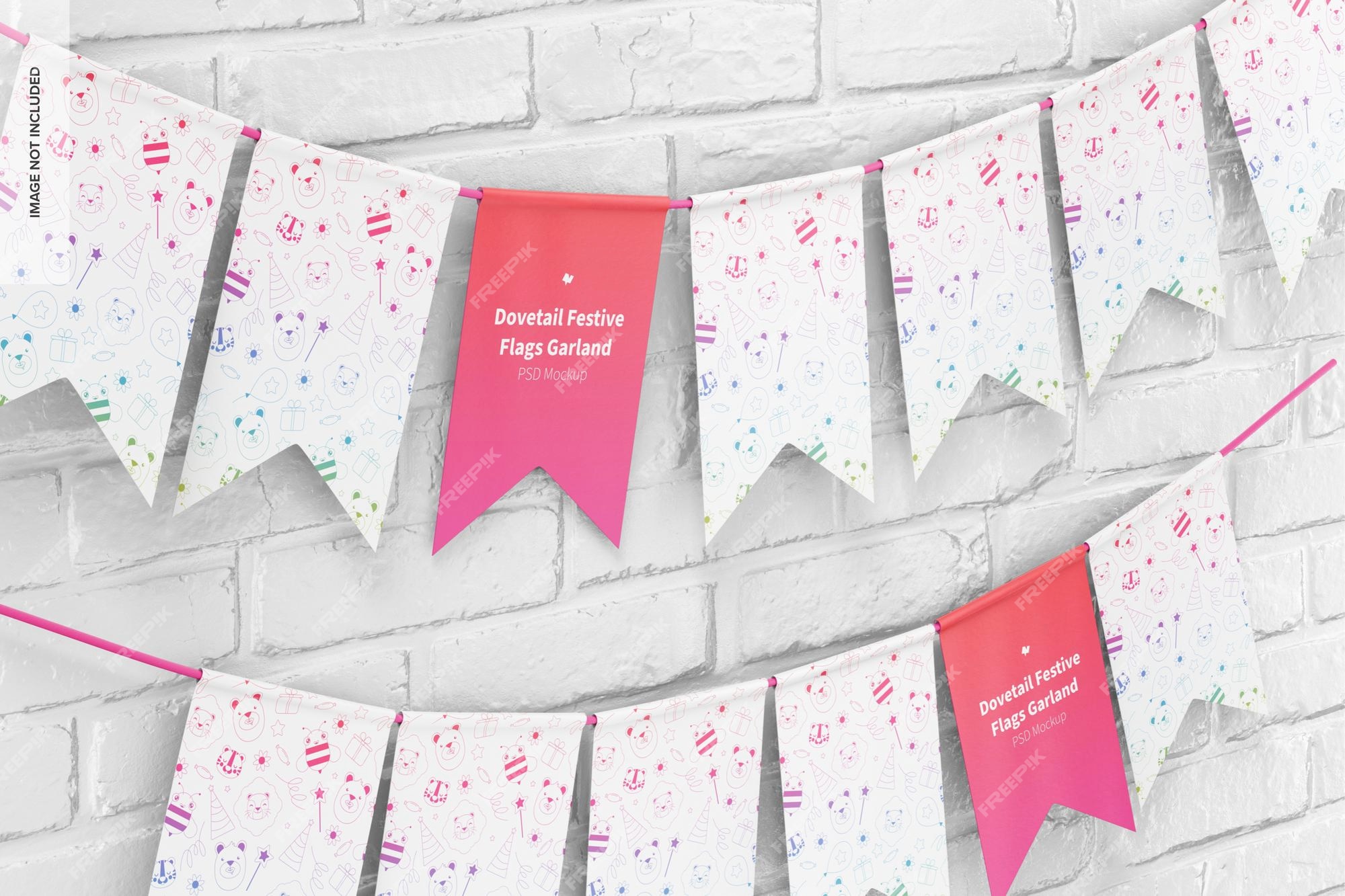 Premium PSD | Dovetail festive flags garland on wall mockup